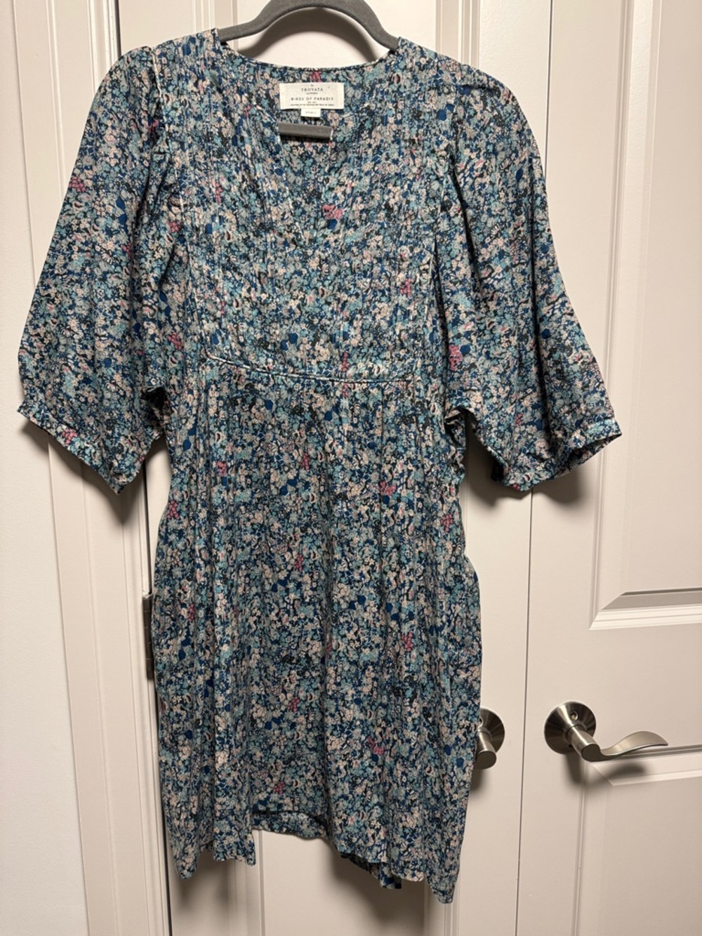 Trovata Birds of Paradise blue/green floral dress size Small